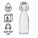 REGENT GLASS BOTTLES WITH WHITE CLIP TOP LIDS 6 PACK, 250ML