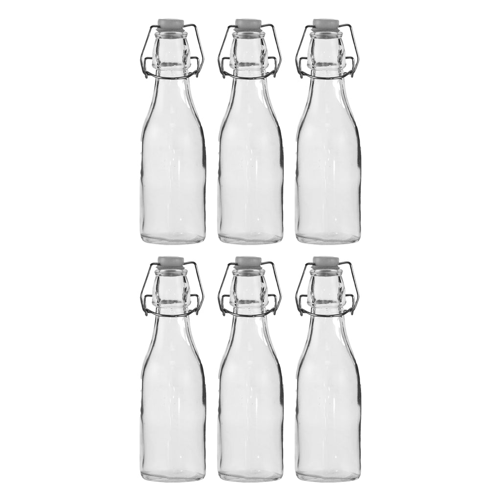 REGENT GLASS BOTTLES WITH WHITE CLIP TOP LIDS 6PK, 250ML