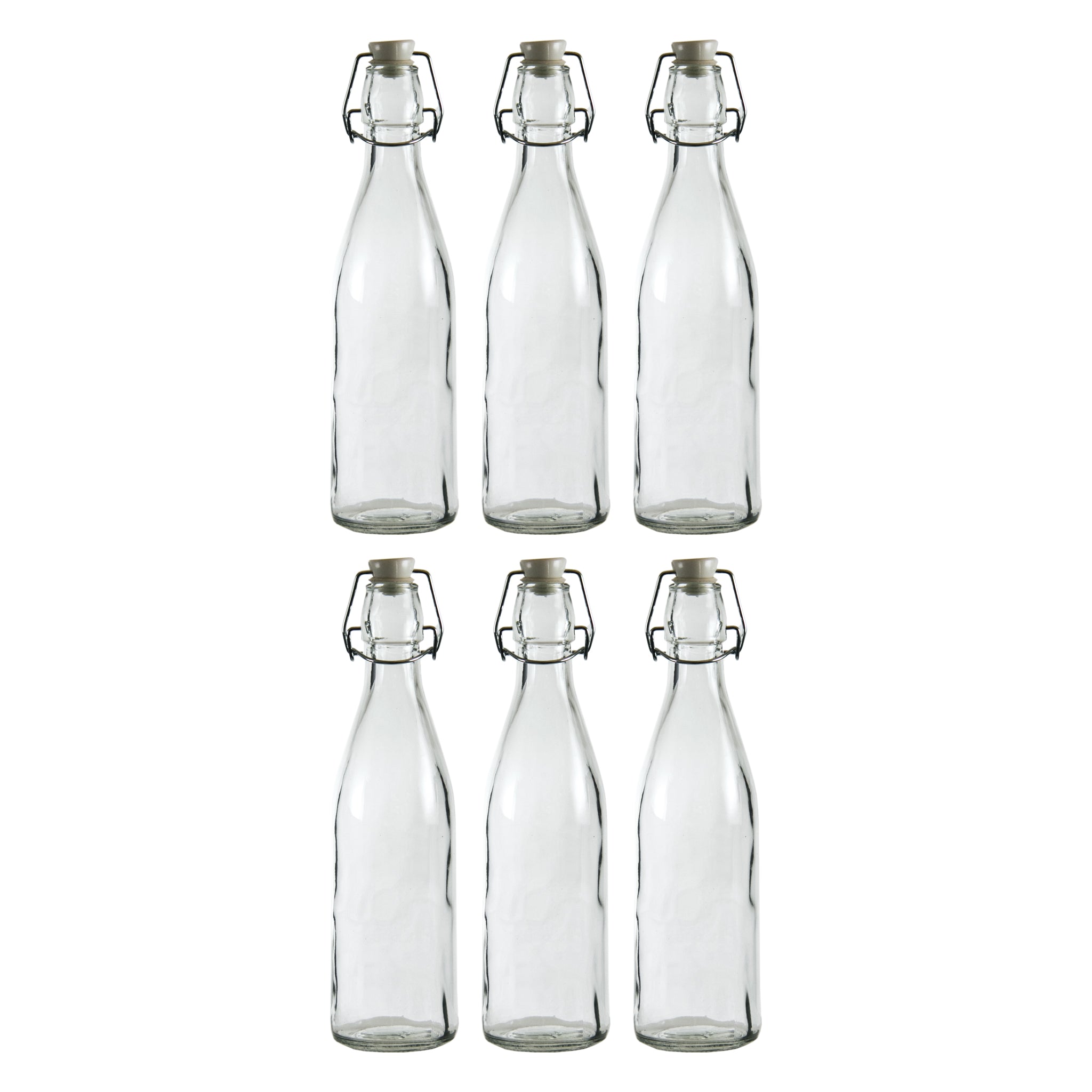REGENT GLASS BOTTLES WITH WHITE CLIP TOP LIDS 6PK, 500ML