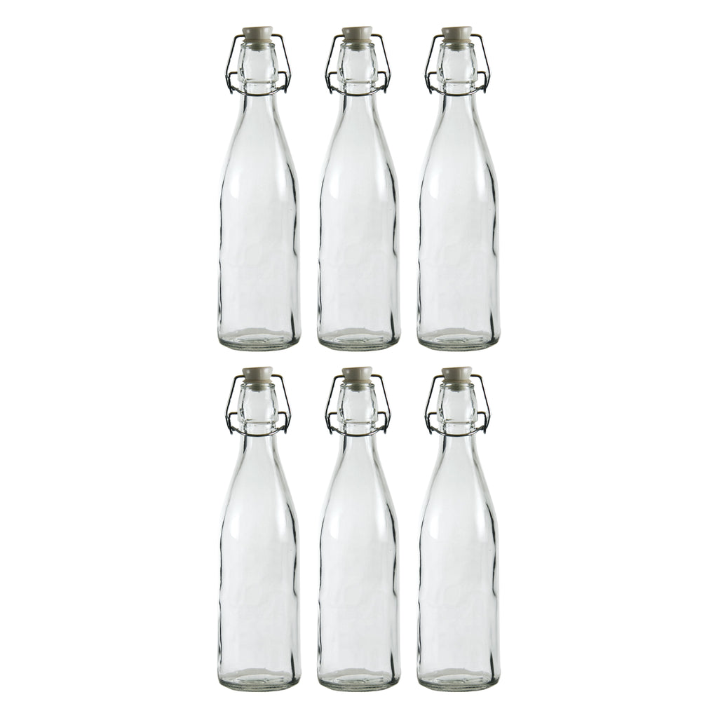 REGENT GLASS BOTTLES WITH WHITE CLIP TOP LIDS 6 PACK, 500ML