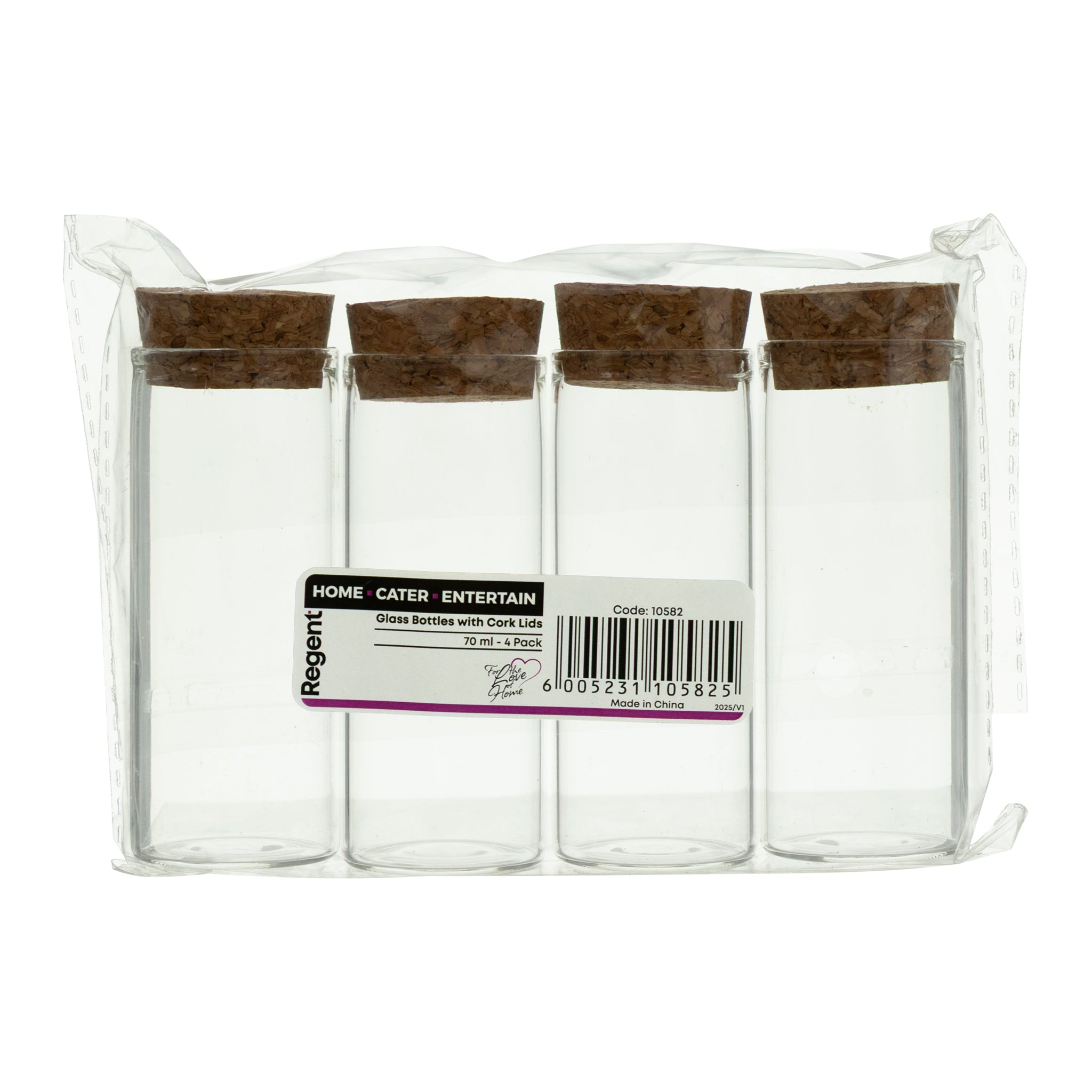 REGENT GLASS BOTTLES WITH CORK LIDS 4PK, 70ML