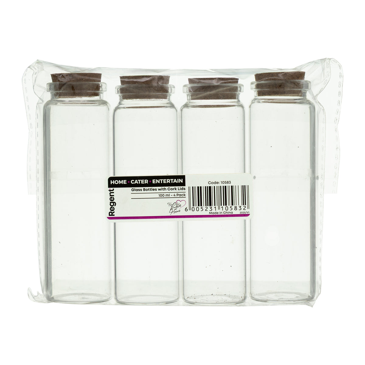 REGENT GLASS BOTTLES WITH CORK LIDS 4PK, 100ML