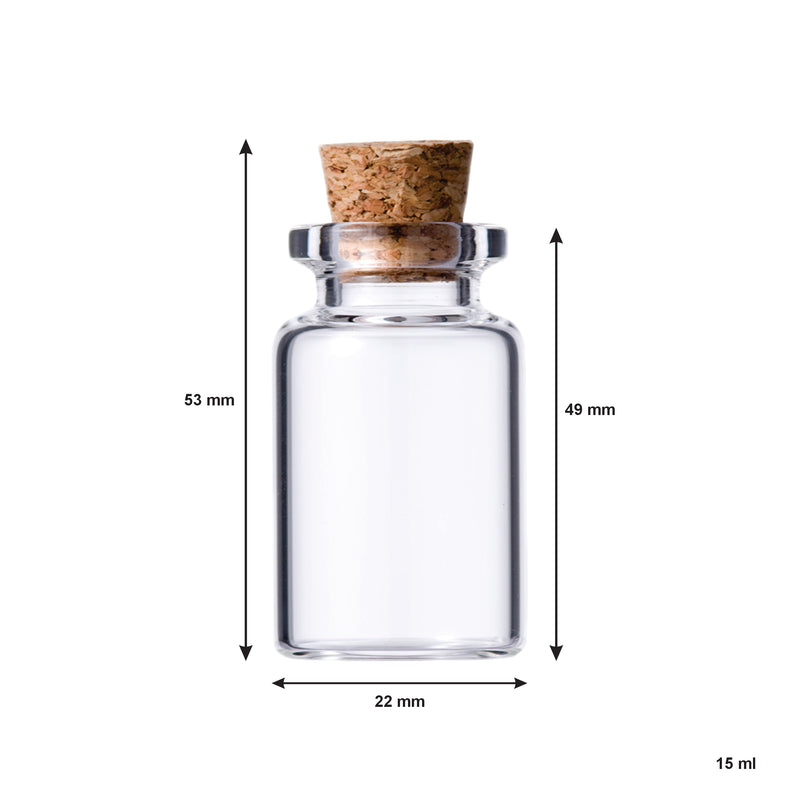 REGENT GLASS BOTTLES WITH CORK LIDS 12PCS, 15ML (22MM DIAX53MM)