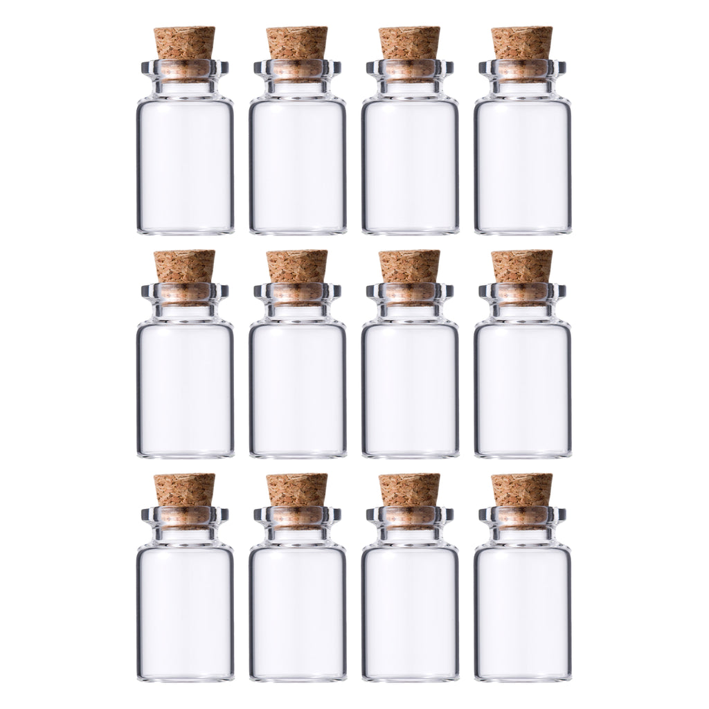 REGENT GLASS BOTTLES WITH CORK LIDS 12PCS, 15ML (22MM DIAX53MM)