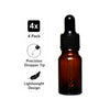 REGENT AMBER GLASS BOTTLES WITH BLACK PLASTIC DROPPER LIDS 4PK, 10ML