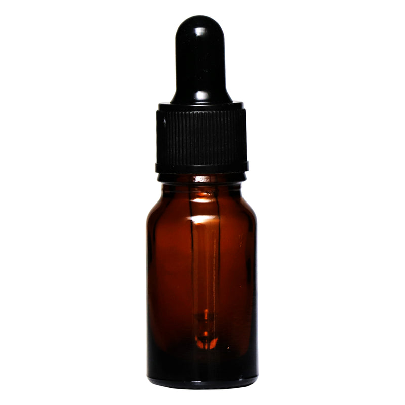REGENT AMBER GLASS BOTTLE WITH BLACK PLASTIC DROPPER LID 4 PIECE, 10ML (25MM DIAX82MM)