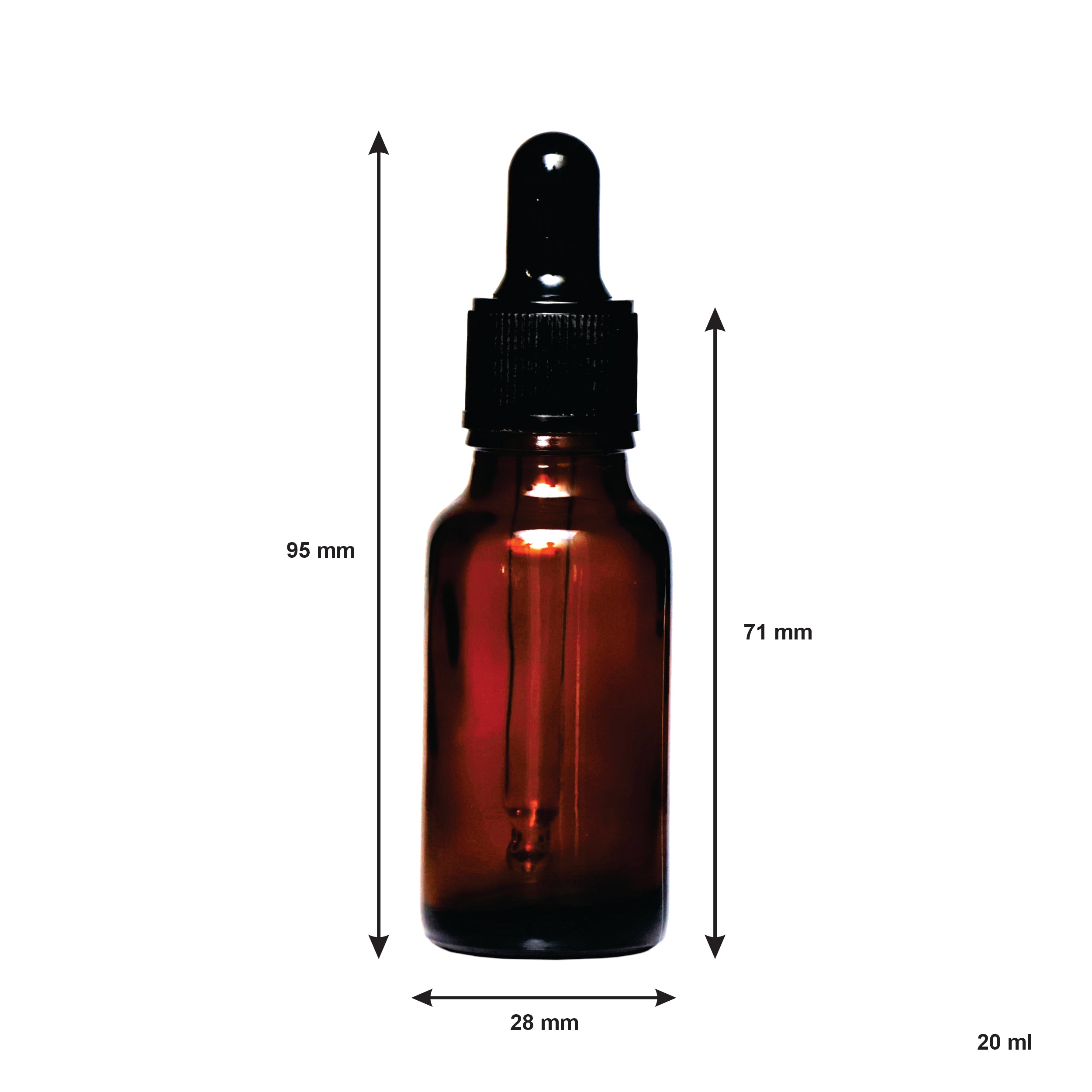 REGENT AMBER GLASS BOTTLES WITH BLACK PLASTIC DROPPER LIDS 4PK, 20ML
