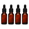 REGENT AMBER GLASS BOTTLES WITH BLACK PLASTIC DROPPER LIDS 4PK, 20ML