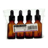 REGENT AMBER GLASS BOTTLES WITH BLACK PLASTIC DROPPER LIDS 4PK, 20ML