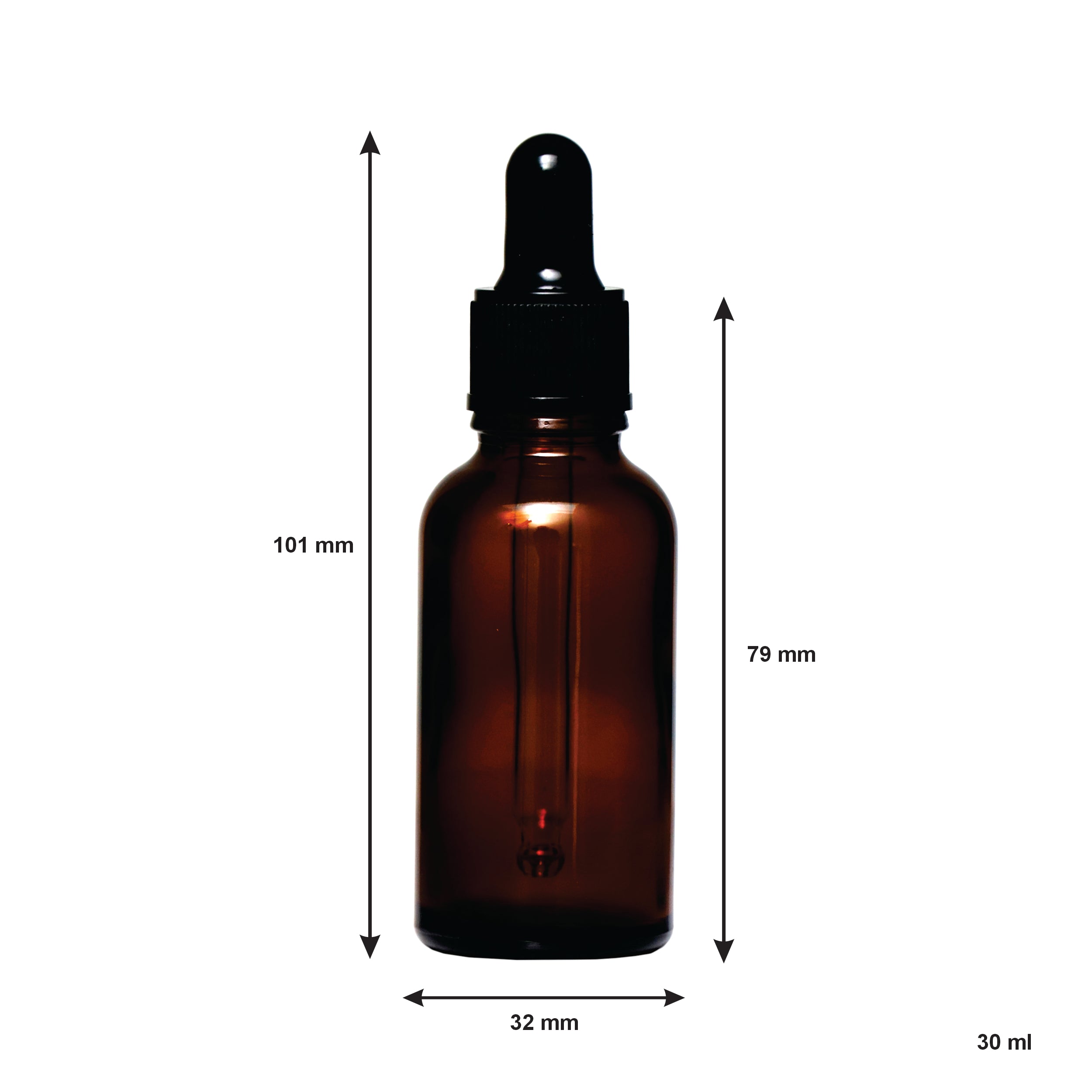 REGENT AMBER GLASS BOTTLES WITH BLACK PLASTIC DROPPER LIDS 4PK, 30ML