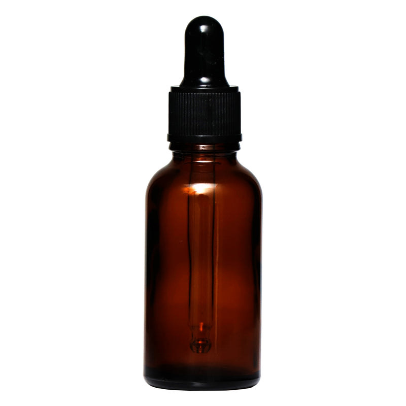 REGENT AMBER GLASS BOTTLE WITH BLACK PLASTIC DROPPER LID 4 PIECE, 30ML