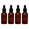 REGENT AMBER GLASS BOTTLES WITH BLACK PLASTIC DROPPER LIDS 4PK, 30ML