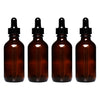 REGENT AMBER GLASS BOTTLES WITH BLACK PLASTIC DROPPER LIDS 4PK, 60ML