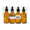 REGENT AMBER GLASS BOTTLES WITH BLACK PLASTIC DROPPER LIDS 4PK, 60ML
