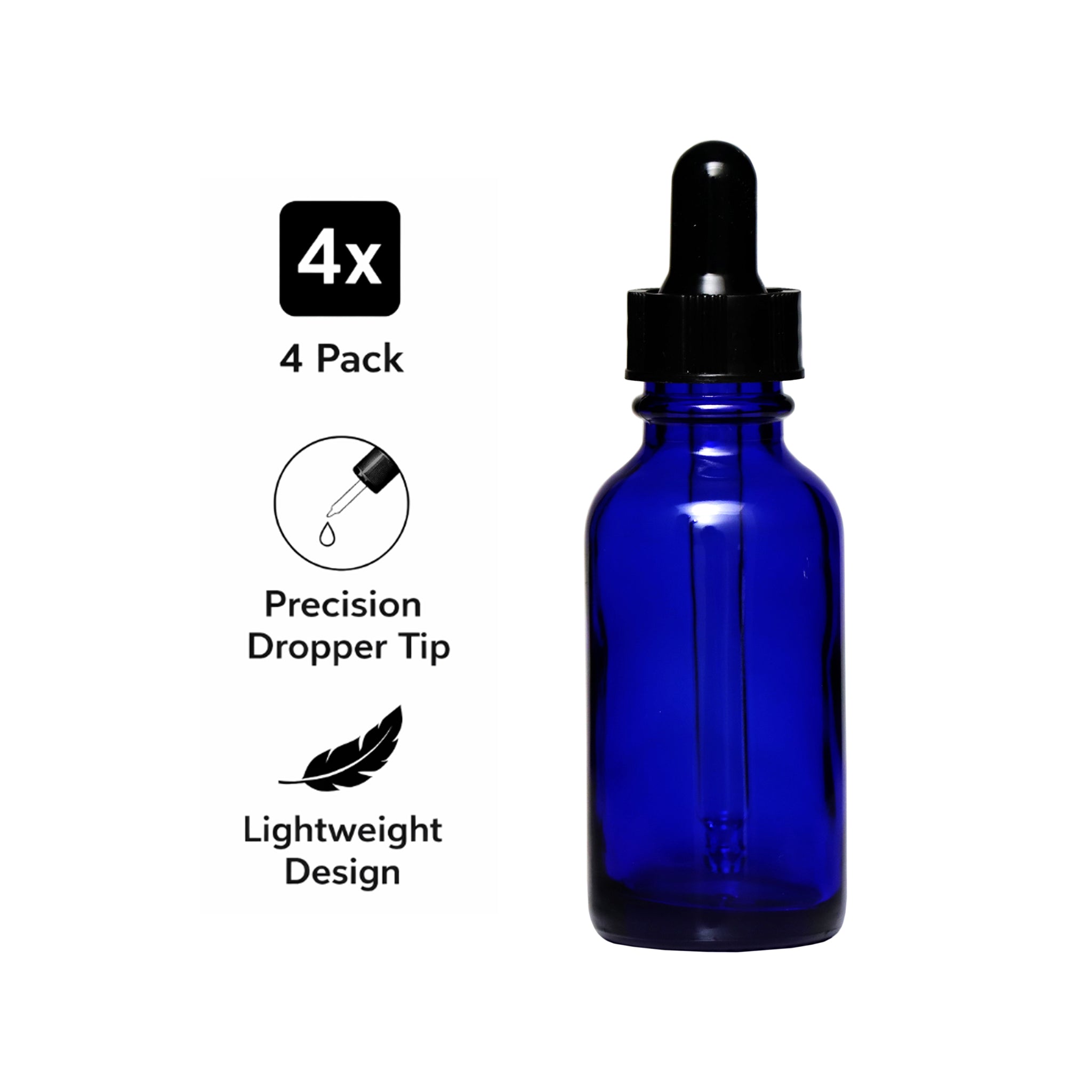REGENT BLUE GLASS BOTTLES WITH DROPPER LIDS 4PK, 30ML
