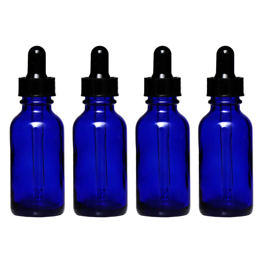 REGENT BLUE GLASS BOTTLES WITH DROPPER LIDS 4PK, 30ML