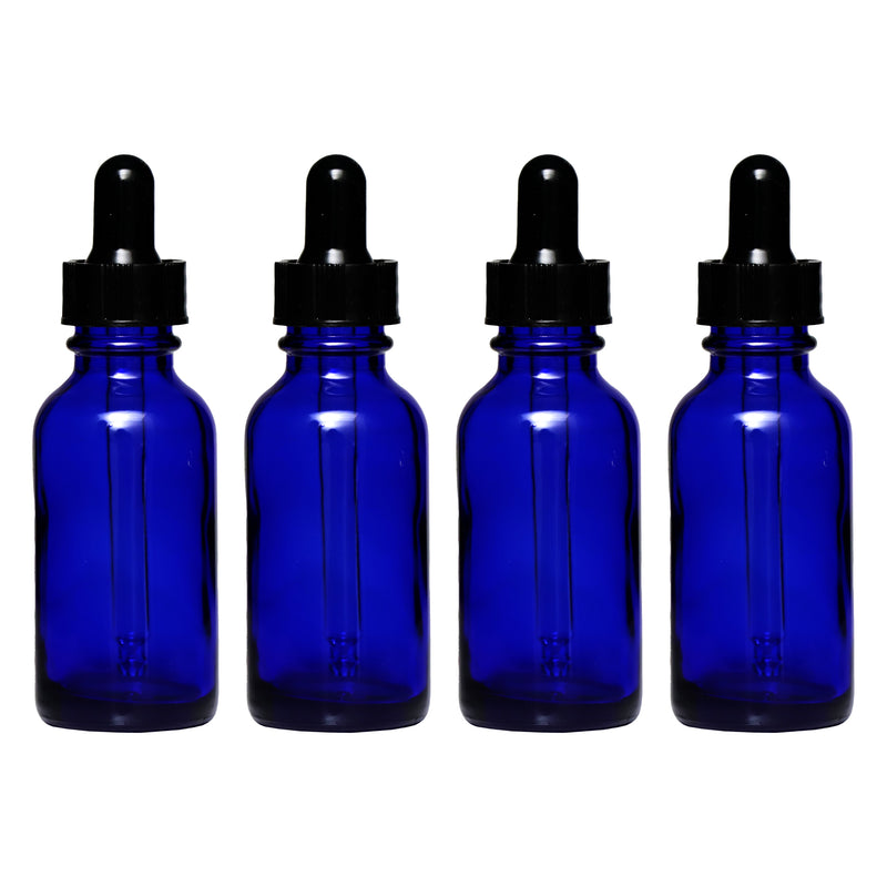 REGENT BLUE GLASS BOTTLE WITH DROPPER LID 4 PIECE, 30ML
