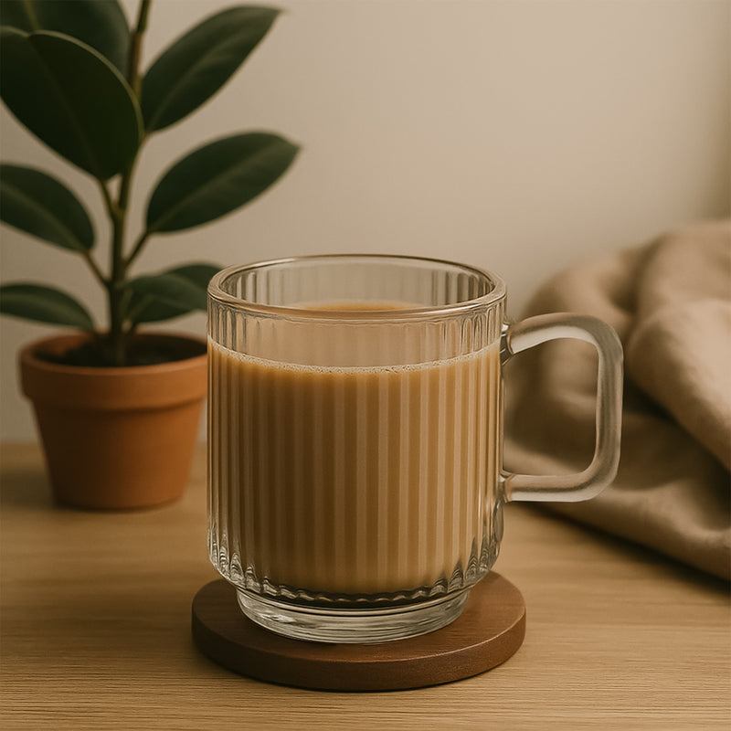 REGENT GLASS RIBBED MUG 4 PACK, (340ML)