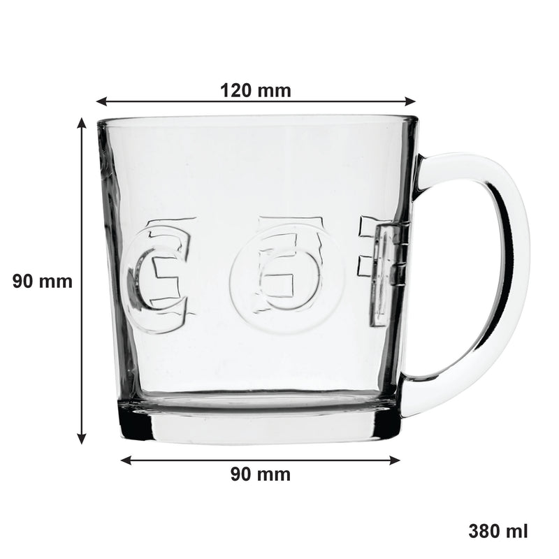 REGENT `COFFEE`EMBOSSED GLASS COFFEE MUGS, (380ML) BULK