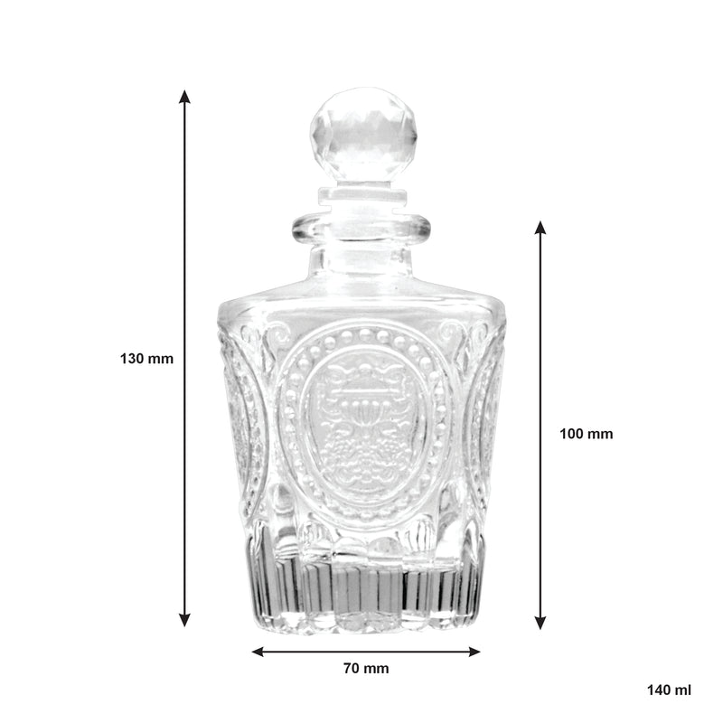 REGENT GLASS PERFUME BOTTLE TAPERED EMBOSSED WITH BALL STOPPER, 140ML (70MM DIAX130MM)