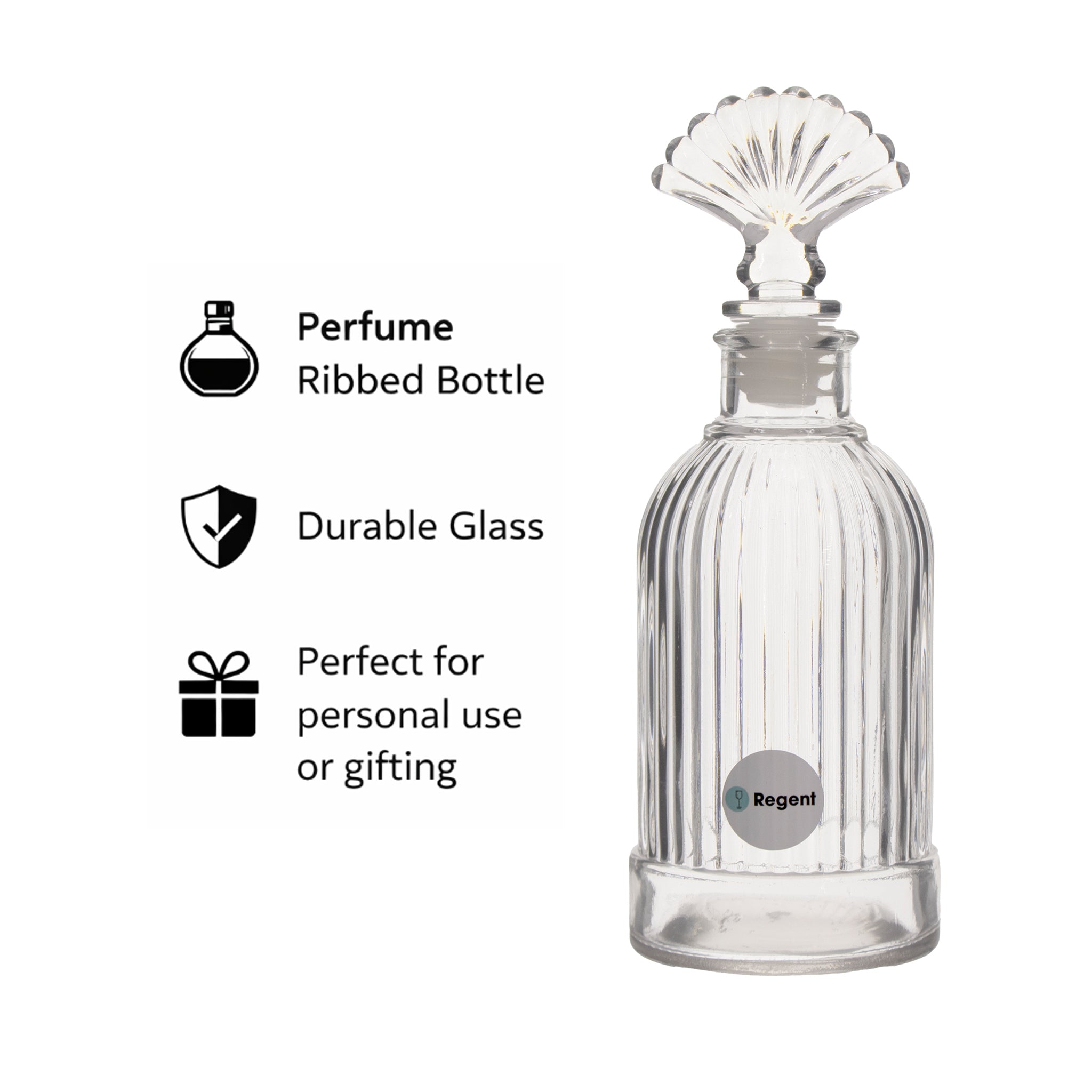 REGENT GLASS PERFUME RIBBED BOTTLE WITH SHELL STOPPER, 200ML