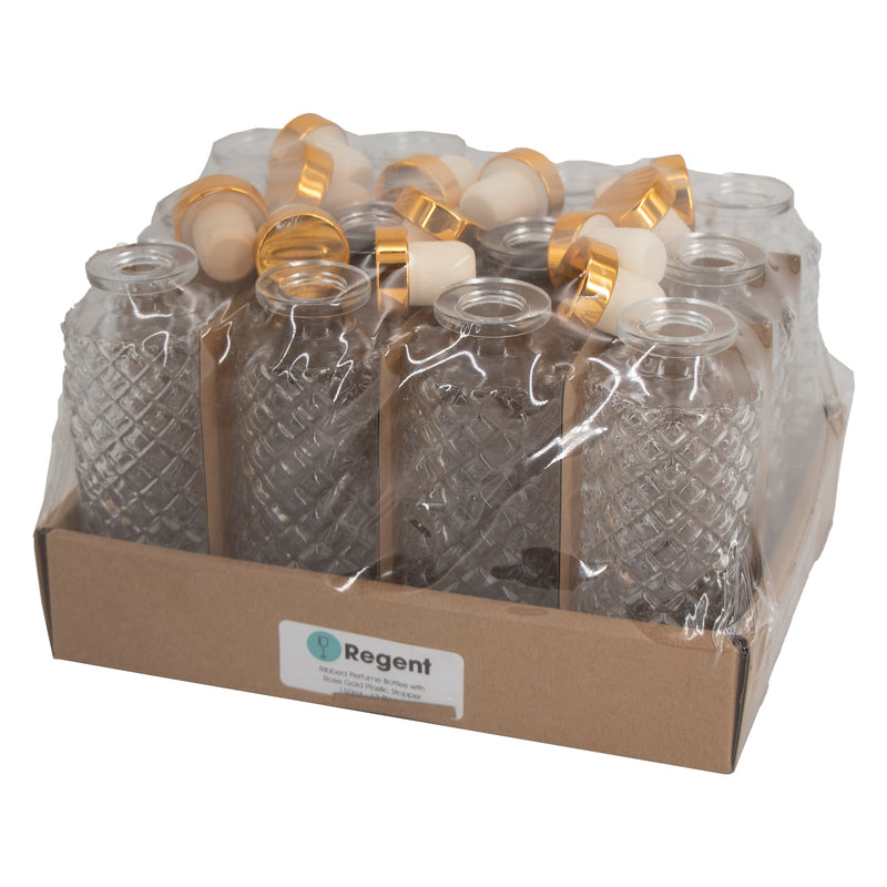REGENT GLASS LATTICE PATTERN PERFUME BOTTLE WITH ROSE GOLD PLASTIC STOPPER, 150ML (52MM DIAX145MM)