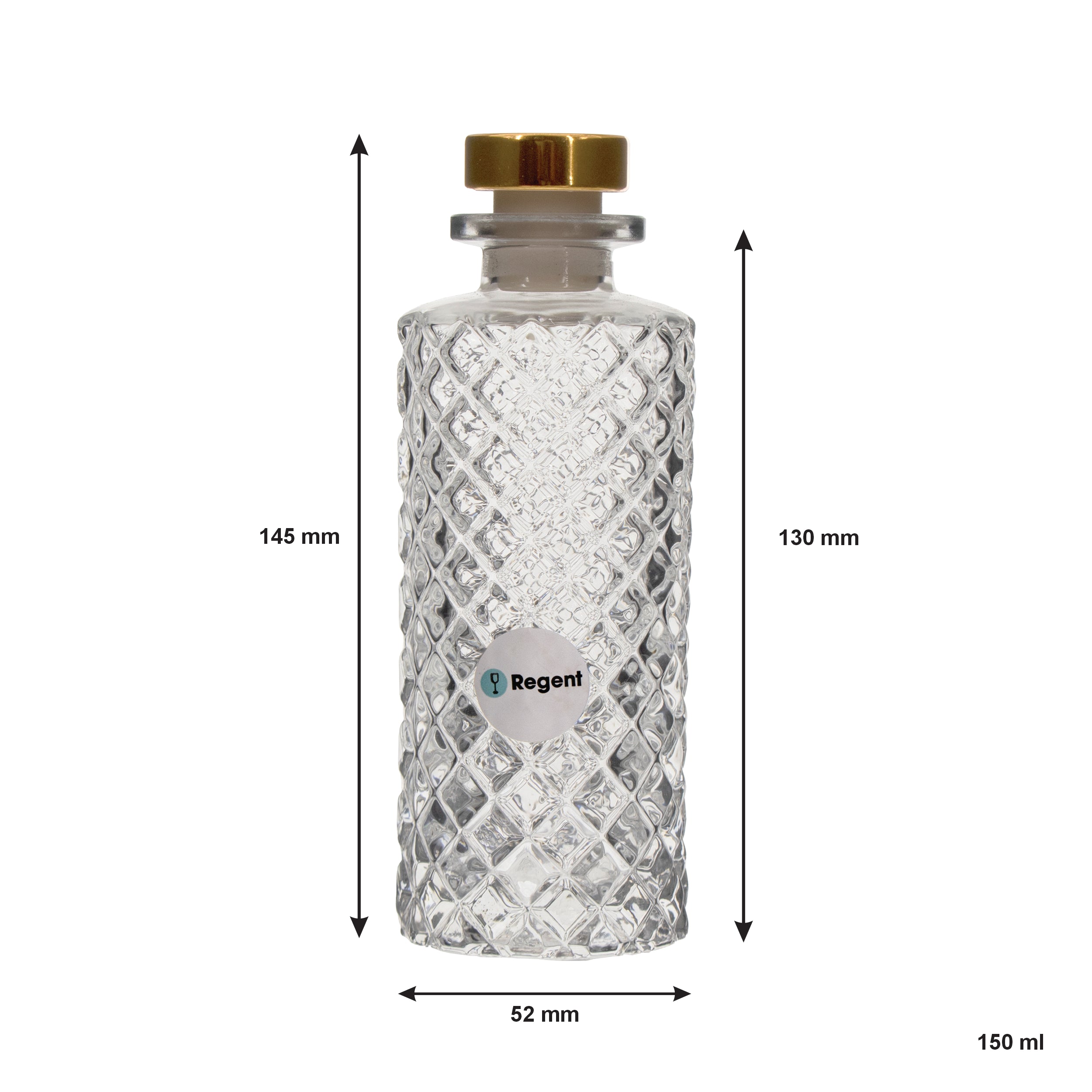 REGENT GLASS PERFUME BOTTLE LATTICE PATTERN WITH ROSE GOLD PLASTIC STOPPER, 150ML