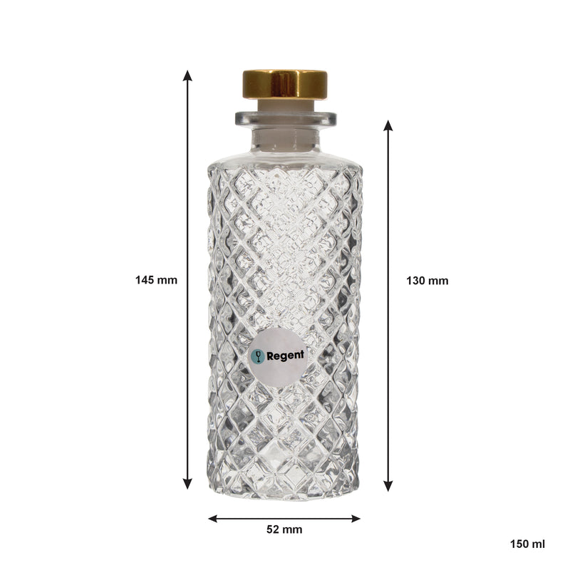 REGENT GLASS LATTICE PATTERN PERFUME BOTTLE WITH ROSE GOLD PLASTIC STOPPER, 150ML (52MM DIAX145MM)