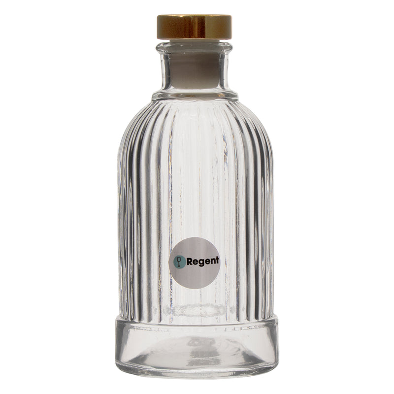 REGENT GLASS RIBBED PERFUME BOTTLE WITH ROSE GOLD PLASTIC STOPPER, 200ML (61MM DIX137MM)