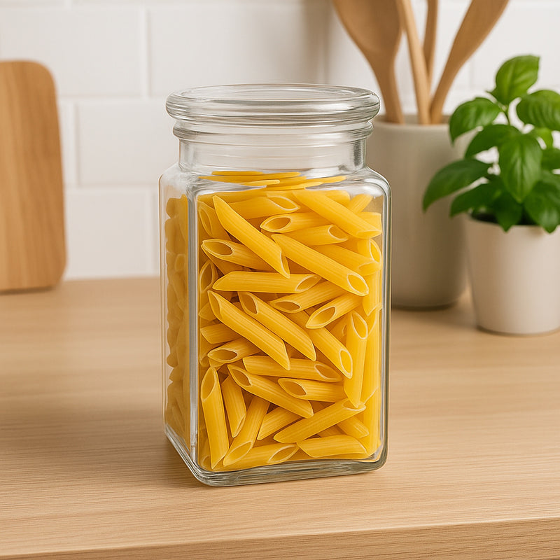 REGENT GLASS SLIM SQUARE JAR WITH GLASS LID, 1.6L