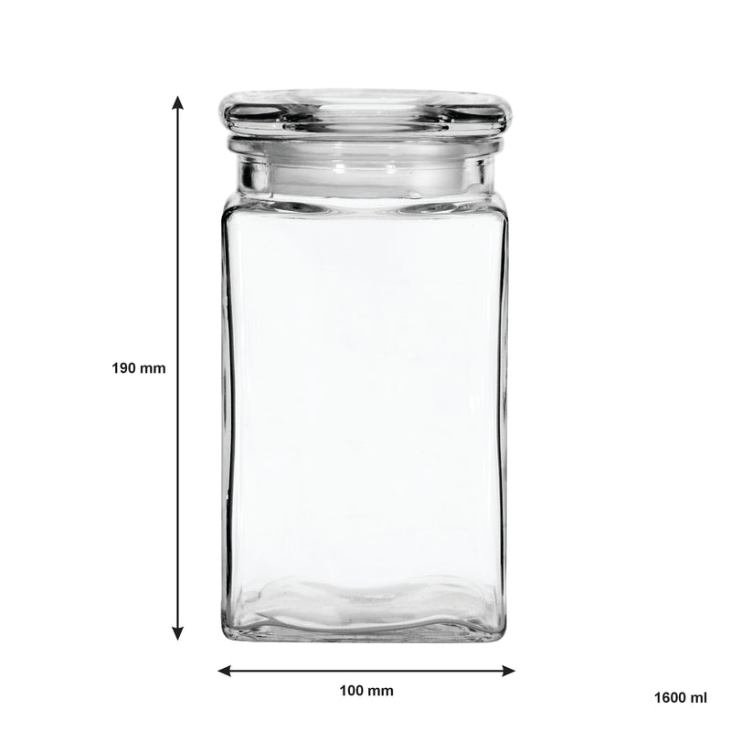 REGENT GLASS SLIM SQUARE JAR WITH GLASS LID, 1.6LT (190X100X100MM)
