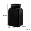 REGENT BLACK RIBBED SQUARE GLASS CANISTERS (TEA|COFFEE|SUGAR) 3 PCE SET, 1.2LT