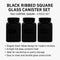 REGENT BLACK RIBBED SQUARE GLASS CANISTERS (TEA|COFFEE|SUGAR) 3 PCE SET, 1.2LT