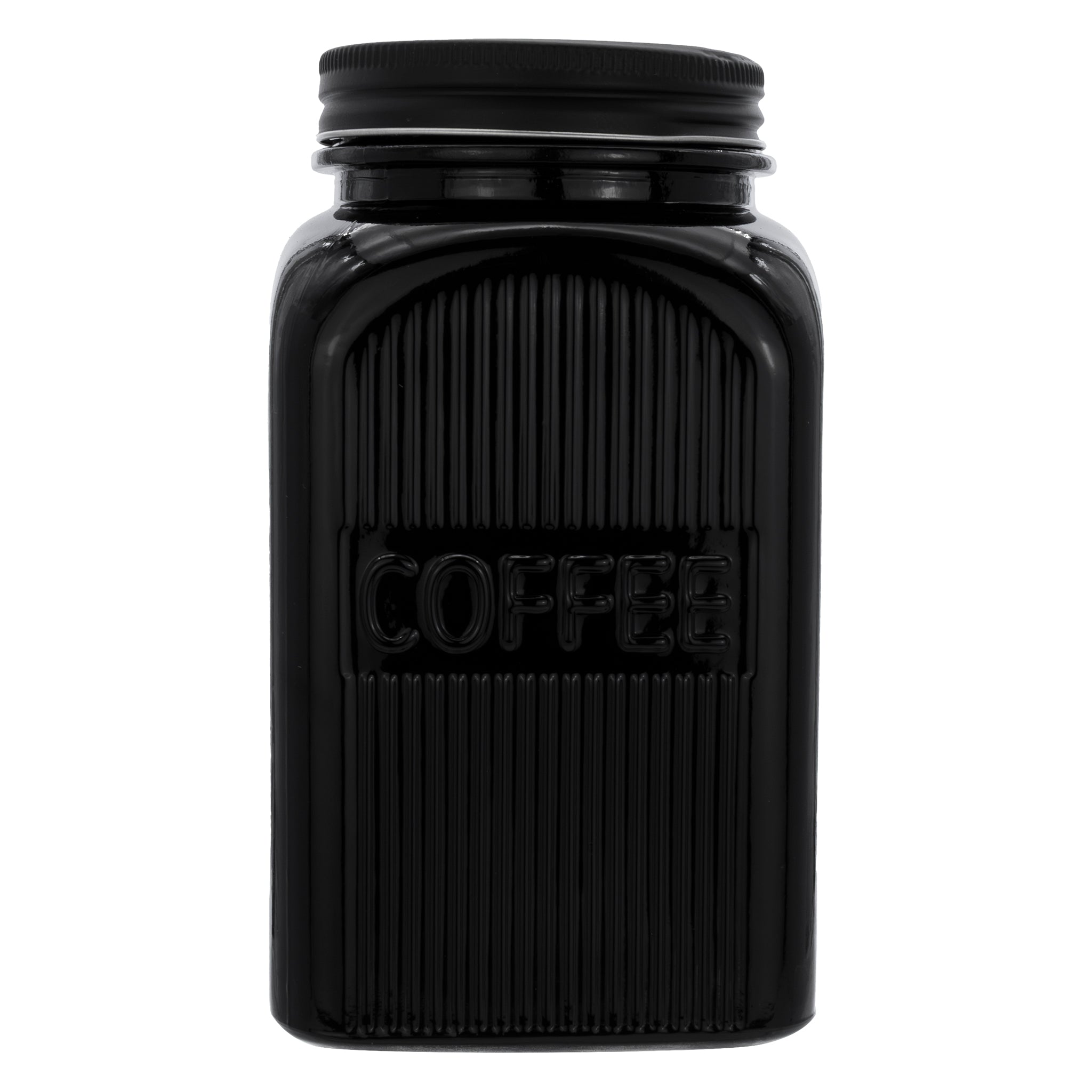REGENT BLACK RIBBED SQUARE GLASS CANISTERS (TEA|COFFEE|SUGAR) 3PCS SET, 1.2L
