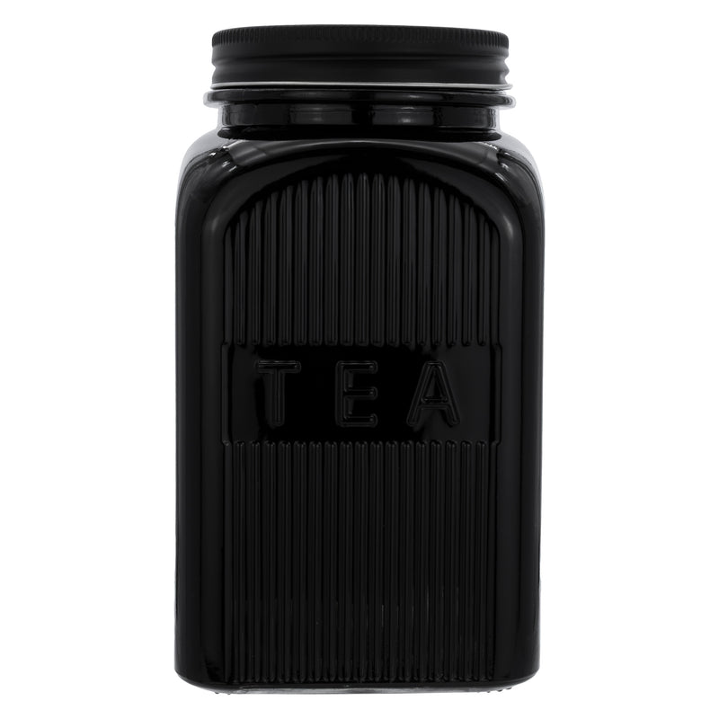 REGENT BLACK RIBBED SQUARE GLASS CANISTERS (TEA|COFFEE|SUGAR) 3 PCE SET, 1.2LT