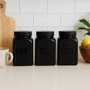 REGENT BLACK RIBBED SQUARE GLASS CANISTERS (TEA|COFFEE|SUGAR) 3 PCE SET, 1.2LT