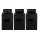 REGENT BLACK RIBBED SQUARE GLASS CANISTERS (TEA|COFFEE|SUGAR) 3 PCE SET, 1.2LT