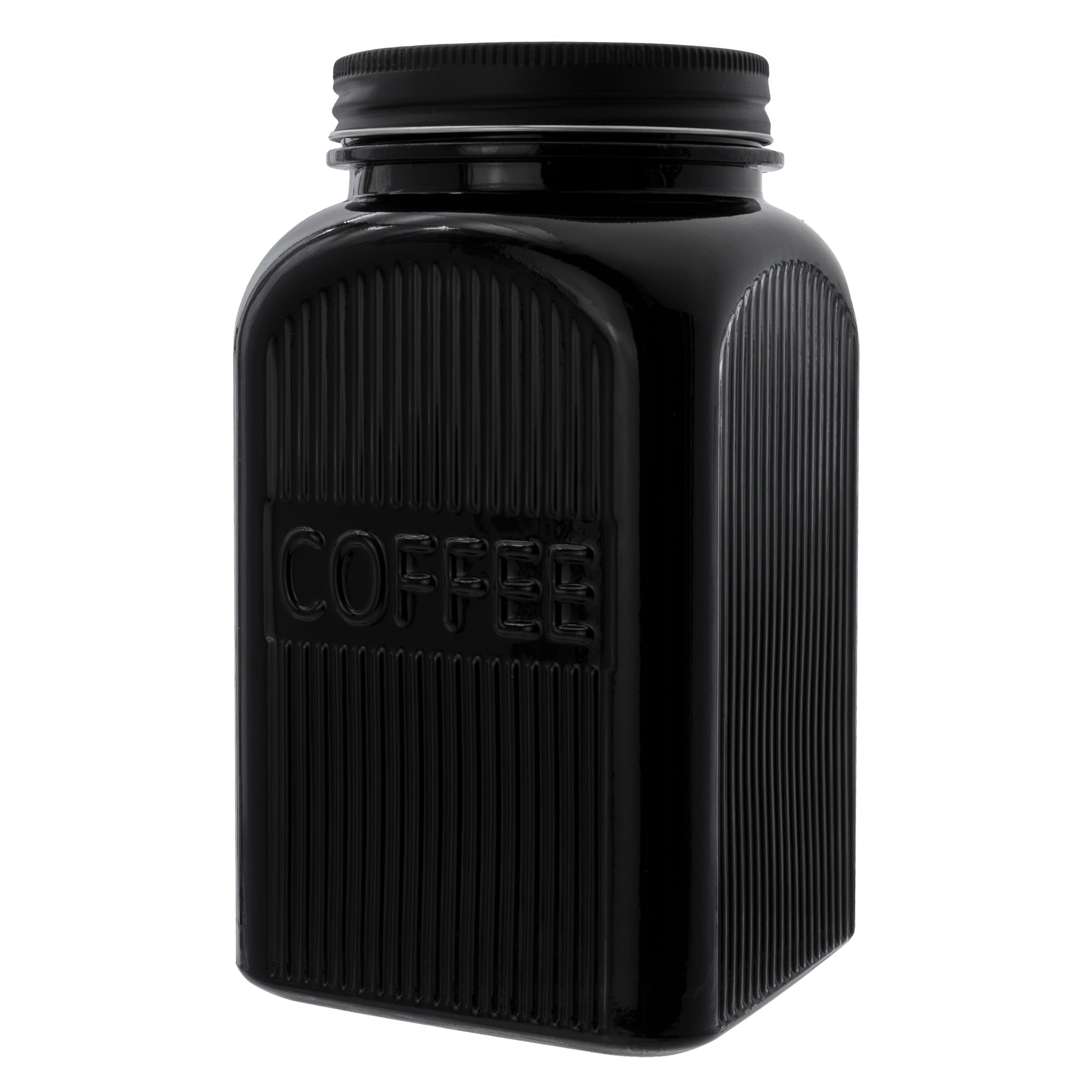 REGENT BLACK RIBBED SQUARE GLASS CANISTERS (TEA|COFFEE|SUGAR) 3PCS SET, 1.2L