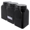 REGENT BLACK RIBBED SQUARE GLASS CANISTERS (TEA|COFFEE|SUGAR) 3PCS SET, 1.2L