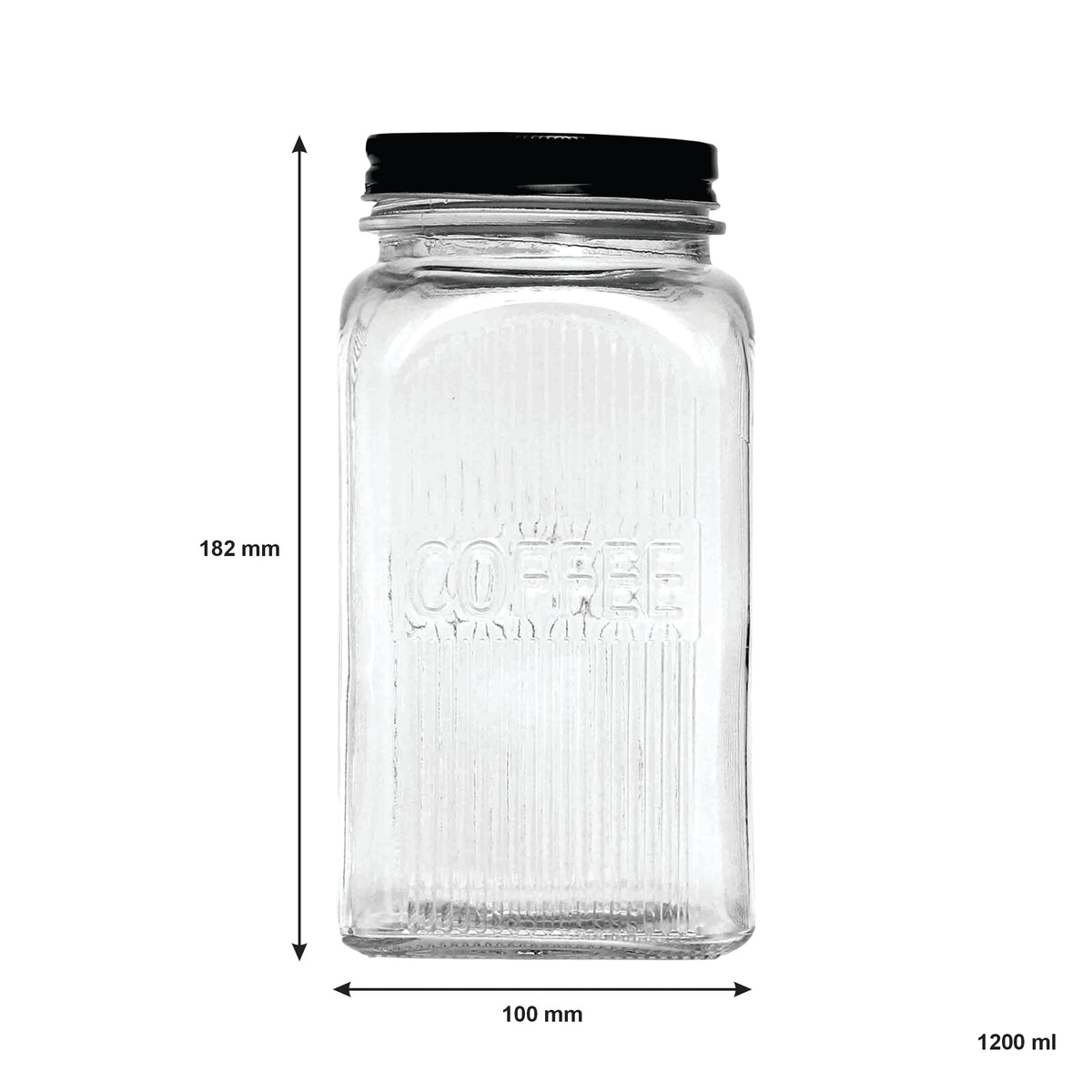 REGENT RIBBED SQUARE GLASS CANISTERS (TEA|COFFEE|SUGAR) 3PK SET, 1.2L