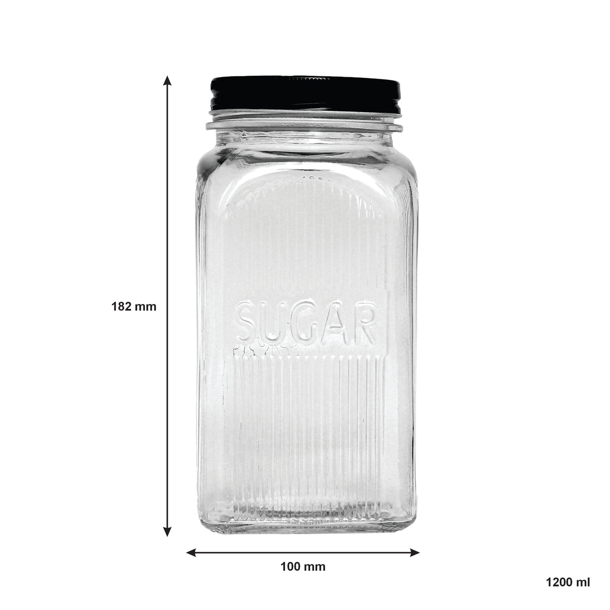 REGENT RIBBED SQUARE GLASS CANISTERS (TEA|COFFEE|SUGAR) 3PK SET, 1.2L