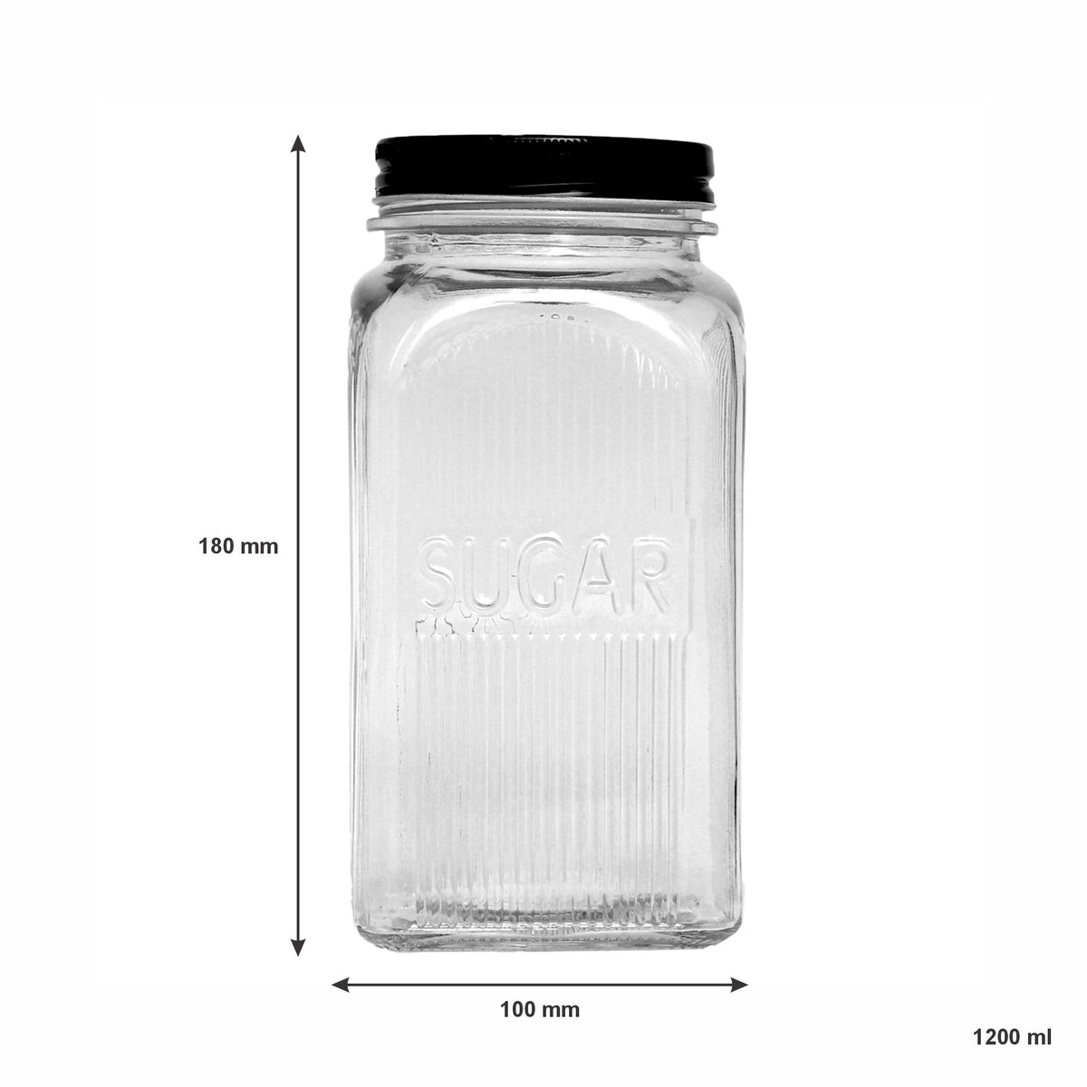 REGENT RIBBED SQUARE GLASS CANISTERS (TEA|COFFEE|SUGAR) 3PCS SET, 1.2L
