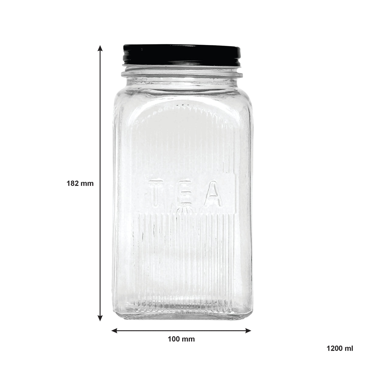 REGENT RIBBED SQUARE GLASS CANISTERS (TEA|COFFEE|SUGAR) 3PK SET, 1.2L