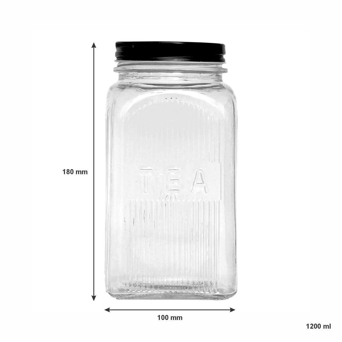 REGENT RIBBED SQUARE GLASS CANISTERS (TEA|COFFEE|SUGAR) 3PCS SET, 1.2L