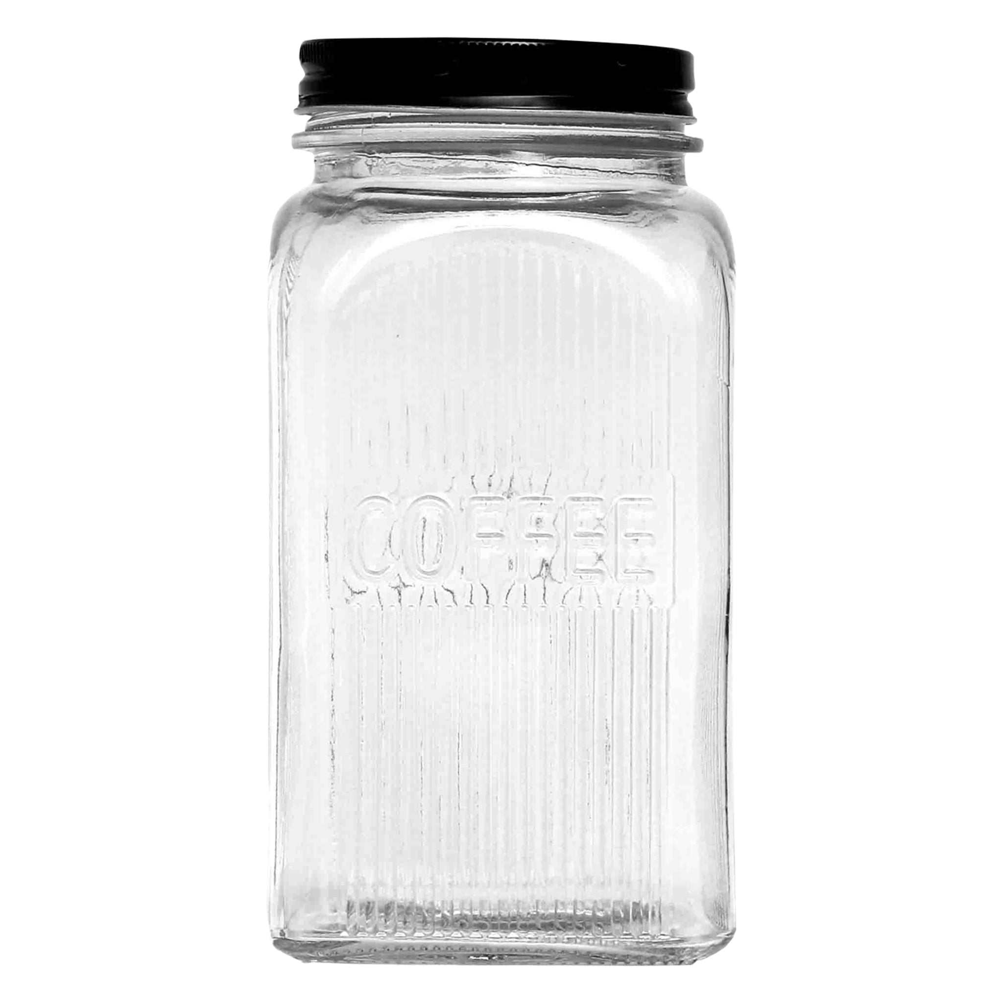 REGENT RIBBED SQUARE GLASS CANISTERS (TEA|COFFEE|SUGAR) 3PK SET, 1.2L
