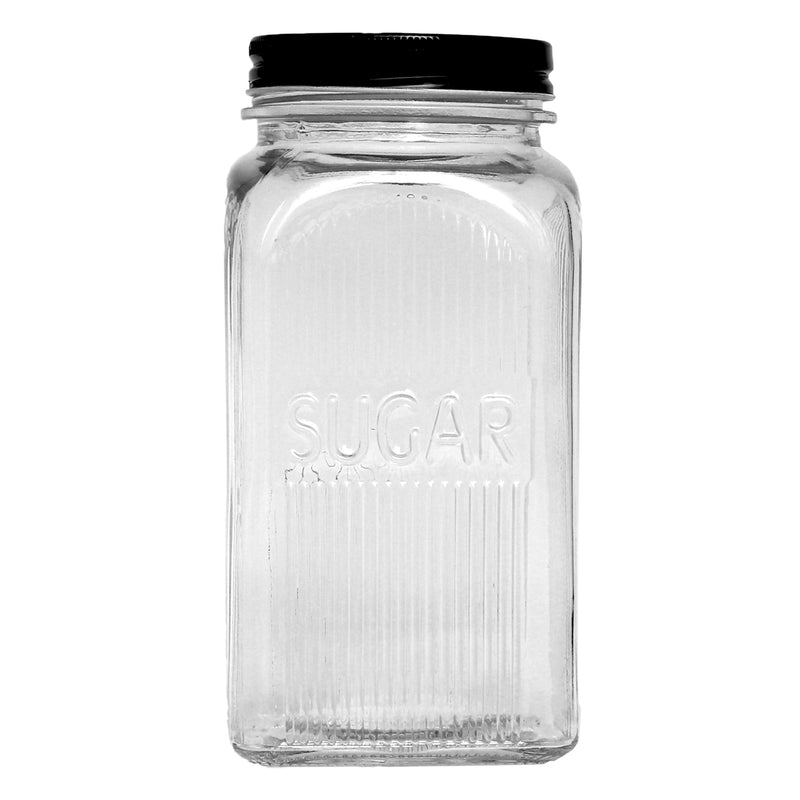 REGENT RIBBED SQUARE GLASS CANISTERS (TEA|COFFEE|SUGAR) 3 PCE SET, 1.2LT(182X100X100)