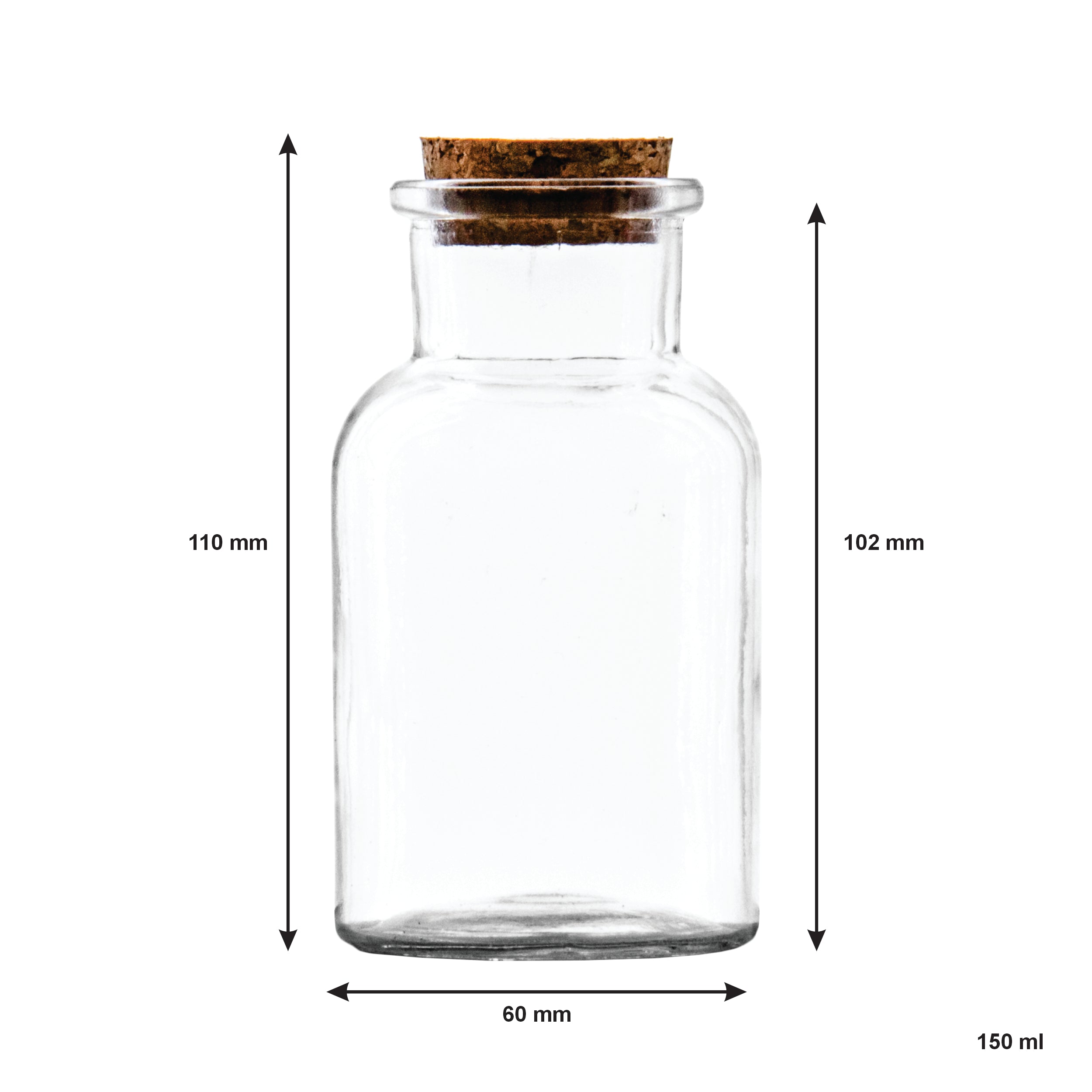 REGENT GLASS BOTTLE WITH CORK LID, 150ML