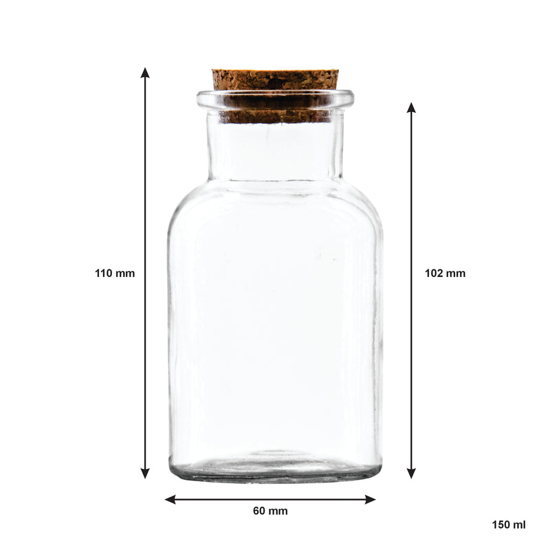 REGENT GLASS BOTTLE WITH CORK LID, 150ML (60MM DIAX110MM)
