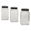 REGENT RIBBED SQUARE GLASS TEA CANISTER WITH BLACK LID, 1.2L