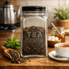 REGENT RIBBED SQUARE GLASS TEA CANISTER WITH BLACK LID, 1.2L